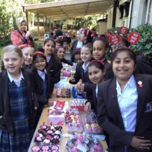 Students along a long table