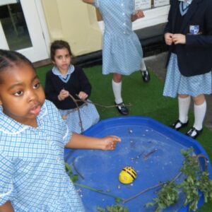 Students in a water pond