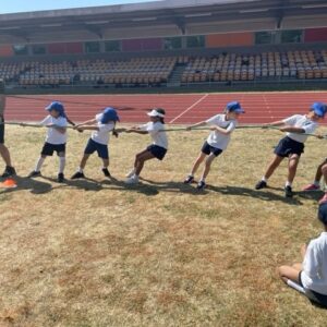 Students in a game of tug of war